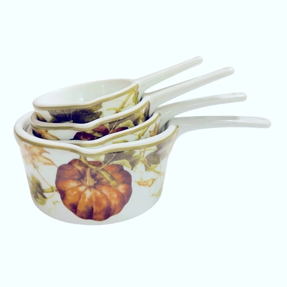 Williams Sonoma Botanical Pumpkin 4 Piece Ceramic Measuring Cup Set
